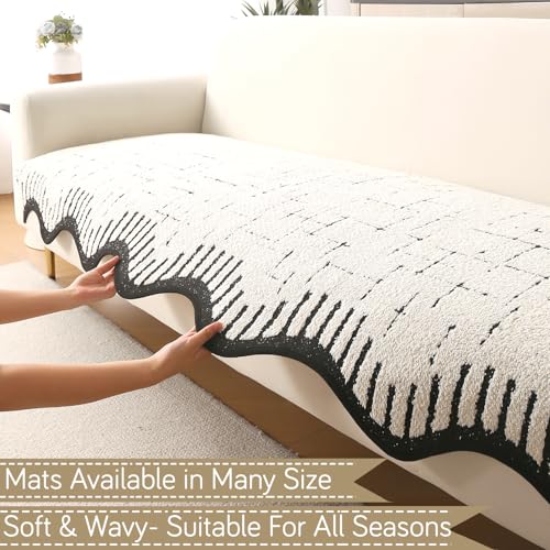 Image of HOKIPO Premium Supple Soft Wavy Sofa Cover Mat with Curve for 1 /2 /3 Seater and L Shape Sofa. Make Your Own Sofa Cover Set, Mat Length 90(D) x 60(L) cm, Off-White (AR-5972-OWHT)