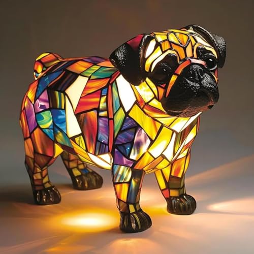 Veilleuse en verre teinté pour chien – Collection d'art avec boxer, corgi, carlin, shih tzu, schnauzer, teckel, lampes décoratives pour décoration...