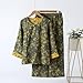 japanese pajamas for women matching sets Japanese Sleepwear for Women 2025 Fashion Floral Print Kimono Pjs 2 Piece Long Sleeves Shirts Lounge Pants Pajama Sets Cute Comfy Loungewear A-green