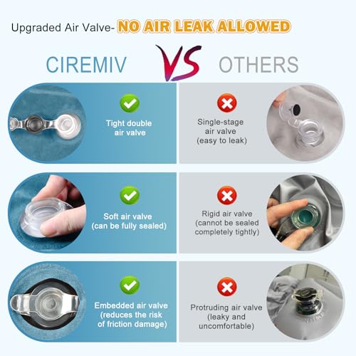 Ciremiv Auto Matratze mit Doppelseitiger, Dicker Beflockung,Auto Luftmatratze mit Pumpe und Eingebautem Kissen/Auslaufsichere, Bequeme, Langlebige Autobett,Car Bed für Autocamping, Roadtrip