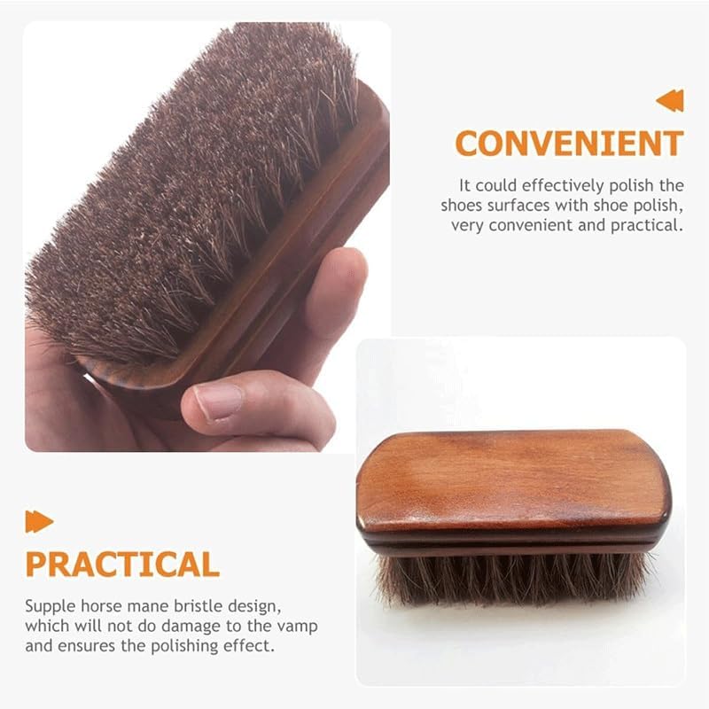 Clean Shoes Horsehair Soft Solid Wood Leather Tool Brush Polishing Horse Mane