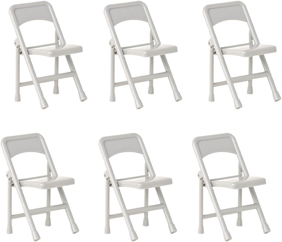 Set of 6 Gray Folding Chairs for Wrestling Action Figures