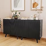 wirrytor Modern Sideboard Buffet Cabinet Console Table, Accent Storage Cabinet Credenza Buffer Cabinet with 4 Fluted Doors for Kitchen Dining Living Room Entryway(Black)