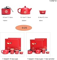 Vista 3 de Juego de té chino de kung fu, juego de taza de té de boda roja de porcelana de doble felicidad, suministros de decoración de boda tradicionales