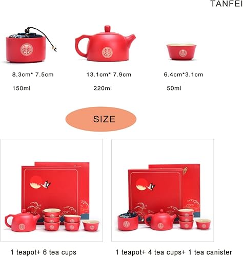 Miniatura 3 de Juego de té chino de kung fu, juego de taza de té de boda roja de porcelana de doble felicidad, suministros de decoración de boda tradicionales