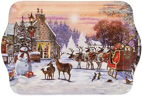 Small Leonardo Magic of Christmas Snow Scene Snowman Santa & Sleigh Woodland Animals Tray