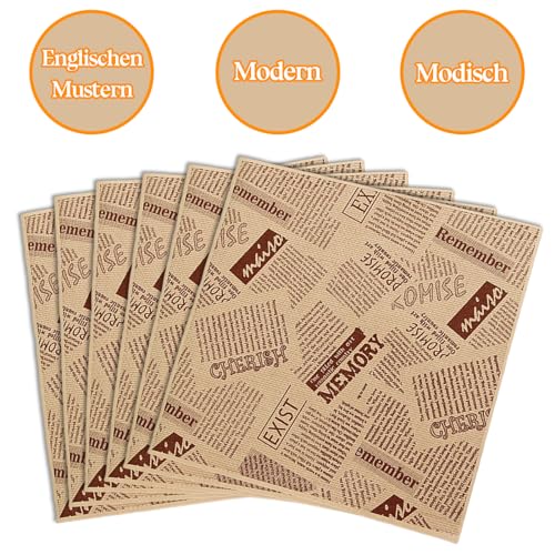 50 Lebensmittelbeutel Oldnews, 18 x 18 cm, Fast Food und Snackbeutel, 100 % recycelbare Papiertüten