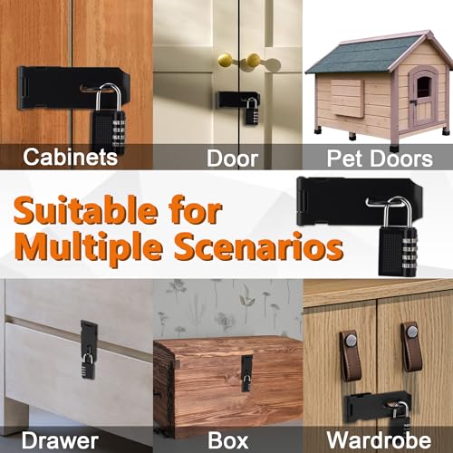 BOODVON Door Lock Hasp Latch, Iron Safety Packlock Clasp Hasp Lock Latch, Extra Thick Gate Lock Hasp with Screws Brushed Finish 2 Pack(3 Inch) - Image 7