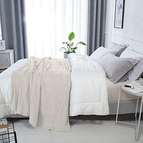 Hillfair 100% Combed Cotton Blanket– Twin Size Bed Blankets– Warm Soft All Season Breathable Lightweight Summer Blankets– Waffle Weave Home Decor Bed Blanket- Ivory Twin Bed Cotton Blankets/Bedcovers #TOP2