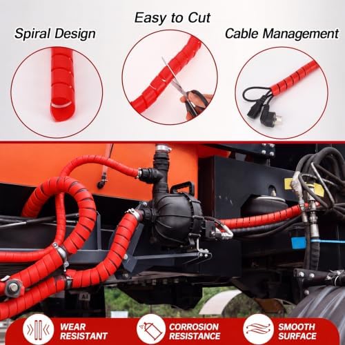 Pangda 25Ft Spiral Wrap Hose Cable Protector 1.5 Inch Heavy Duty Hydraulic Hose Wrap Protector Sleeve, red Abrasion Resistant Spiral Tubing for Hydraulic Hoses, Electrical Wires, Automotive - 2