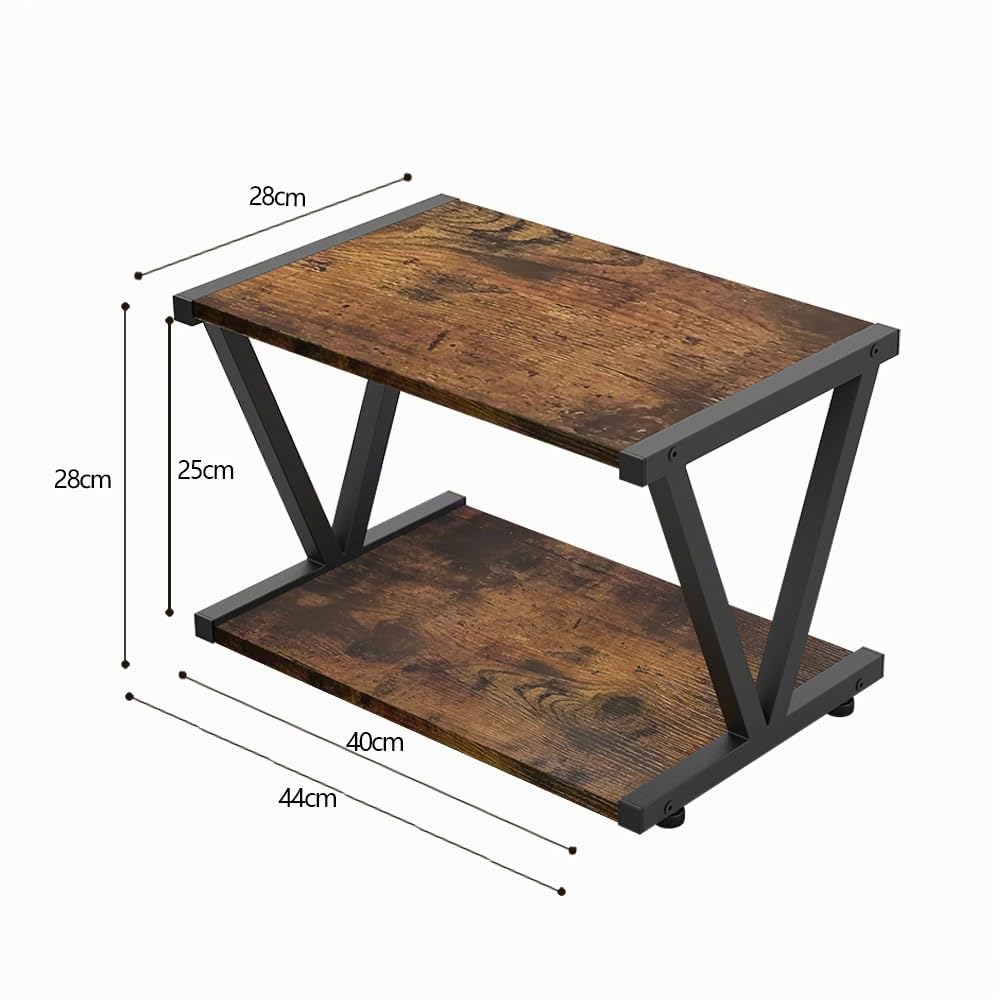 VEDECASA Supporto per stampante da tavolo, a 2 ripiani, sotto la scrivania, in legno, rustico, industriale, per casa, ufficio, elegante e robusto (marrone)