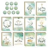 10 Set Kommunionskarten A6, Glückwunschkarten mit Umschlägen und Stickern Klappkarten zur Kommunion Taufe Konfirmation Firmung für Mädchen Jungen