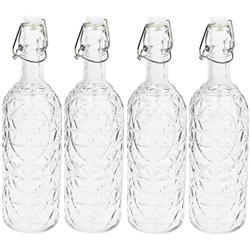 4 x 720ml Glass Bottle with Metal Airtight Swing Top Reusable Bottles for Water Wine Juice Cordial