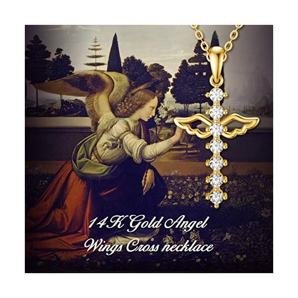 SISGEM 14K Real Gold Cross Necklace for Women,Yellow Gold Angel Wings Cross Pendant Necklaces with 5A Cubic Zirconia,Religious Jewelry Anniversary Birthday Gifts for Wife Mom,16''-18'' - Image 6