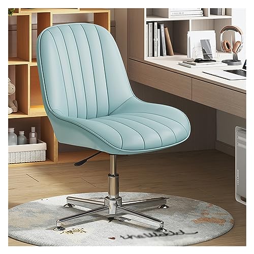 Armless Pink Office Chair Modern Desk Chair Ergonomic Swivel Vanity Chair With Wide Seat PU Leather Padded Adjustable Height Stylish Design For Makeup Vanity Or Computer Desk