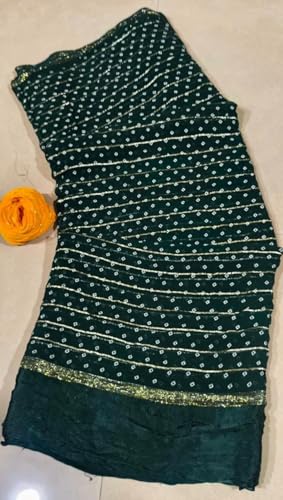 Image of Women's Pure Viscose Bandhej Print Georgette Saree with Silver Border & Blouse Peice