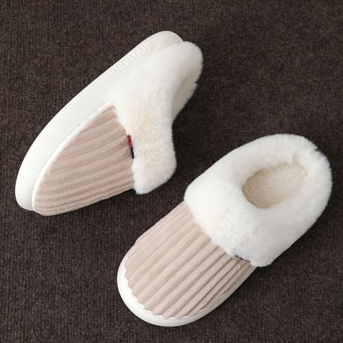 Cathalem House Slippers for Women Slip on Fuzzy Memory Foam Slippers Scuff Outdoor Indoor Warm Plush Bedroom Shoes with Faux Fur Lining3