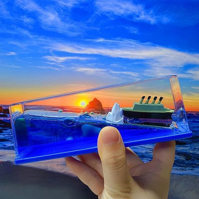 Cruise Ship Liquid Drift Bottle Unsinkable Ship in a Bottle Titanic Model with Liquid Wave Perfect for Car Displays, Gifts, and Home Decoration (Blue)-image-20