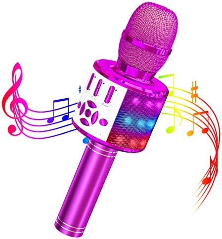 Wowstar Karaoke Wireless Microphone, Bluetooth Handheld Microphones for Kids Adults, Karaoke Mic Speaker Singing Machine with LED Lights, Home KTV Player Support Android & iOS Devices(Space Grey)