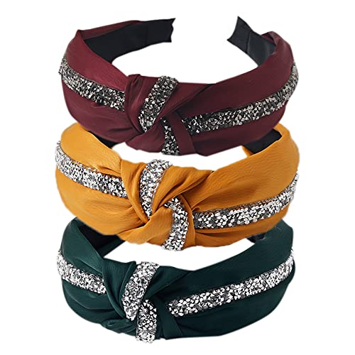 3Pcs Boho Wide Headband Rabbit Ears Hair Bands Fabric Non-Slip Headwear Elastic Twist Hair Hoop 1920s Accessories for Women Girls (Diamondv)