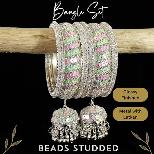 Image of NMII Ethnic Wear Bangles Gold-Tone Alloy with Musical Ghungroo Charms | Women Fashionable Jewelry | Designer Bracelet Bangles For Girls | Viral Kashmiri Chudiya for Weddings, Festivals & Parties