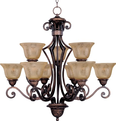 Maxim 11245Saoi Symphony Screen Amber Glass Chandelier, 9-Light 540 Total Watts, 32"H X 32"W, Oil Rubbed Bronze #TOP3