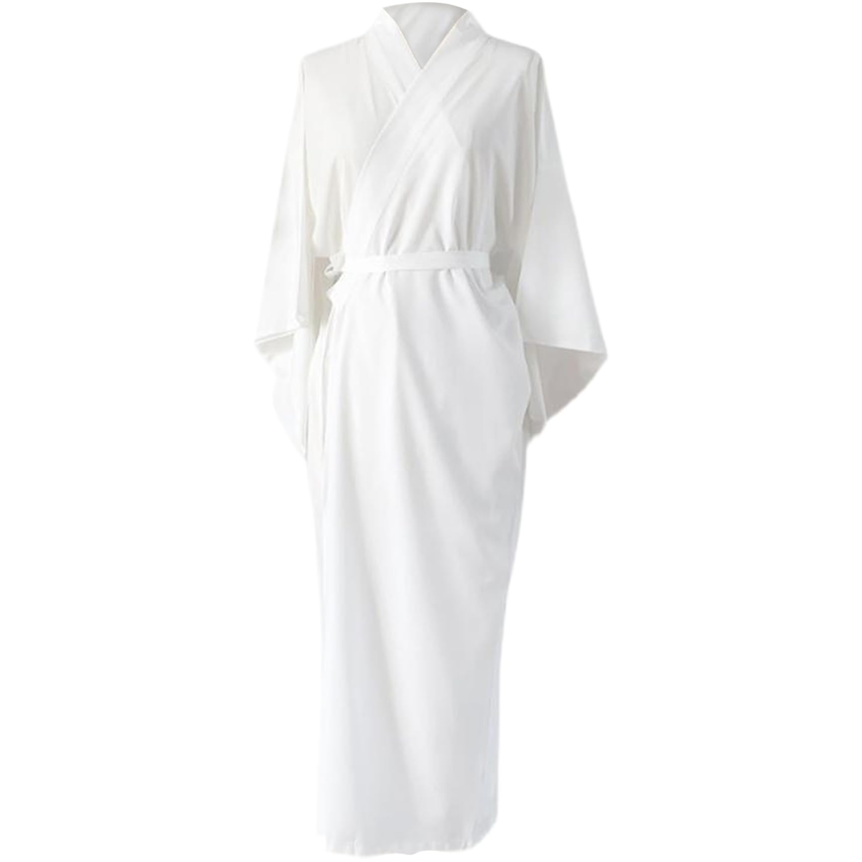 Peosaard Unisex One Size Japanese Robe, Japanese Kimonos Solid White Traditional Kimono With Belt Robe Length Sleeves Yukata Lining Pajamas For Vacation, Traditional Kimono