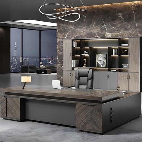 Image of Lakdi The Furniture Co Director & Executive L-Shape Office Table Modern Desk Made in MDF with Side Unit Drawer and Storage, Wire Manager & CPU Storage - Brown - LDL-629