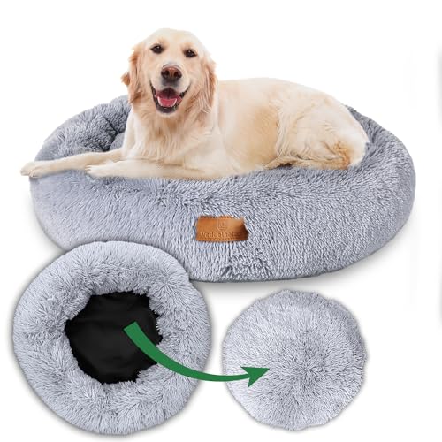 Veddelholzer Ø 60 cm (S) Hellgrau Hundebett Katzenbett Hundekissen Hundebetten in Mehreren Größen Hundebett große mittelgroße kleine Hunde waschbar in hellgrau und dunkelgrau für alle Hunde & Katzen