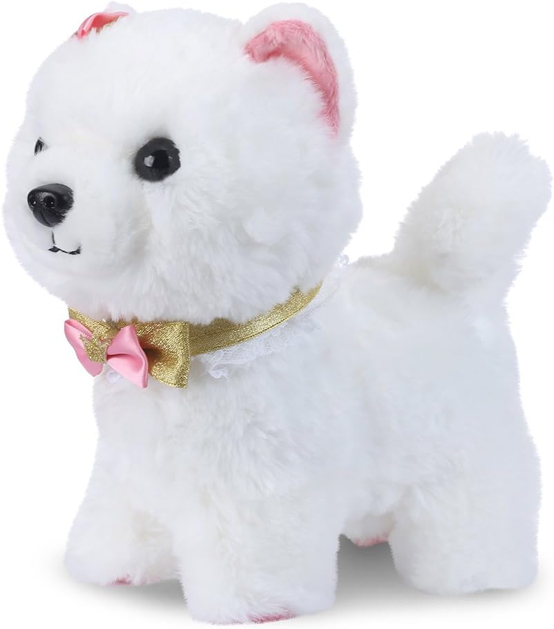 Shinehalo Walking and Barking Puppy Dog Toy Pet Electronic Plush Dog Plush Interactive Pet Toys with Remote Control Leash, Gift Toys for Toddlers and Kids, White