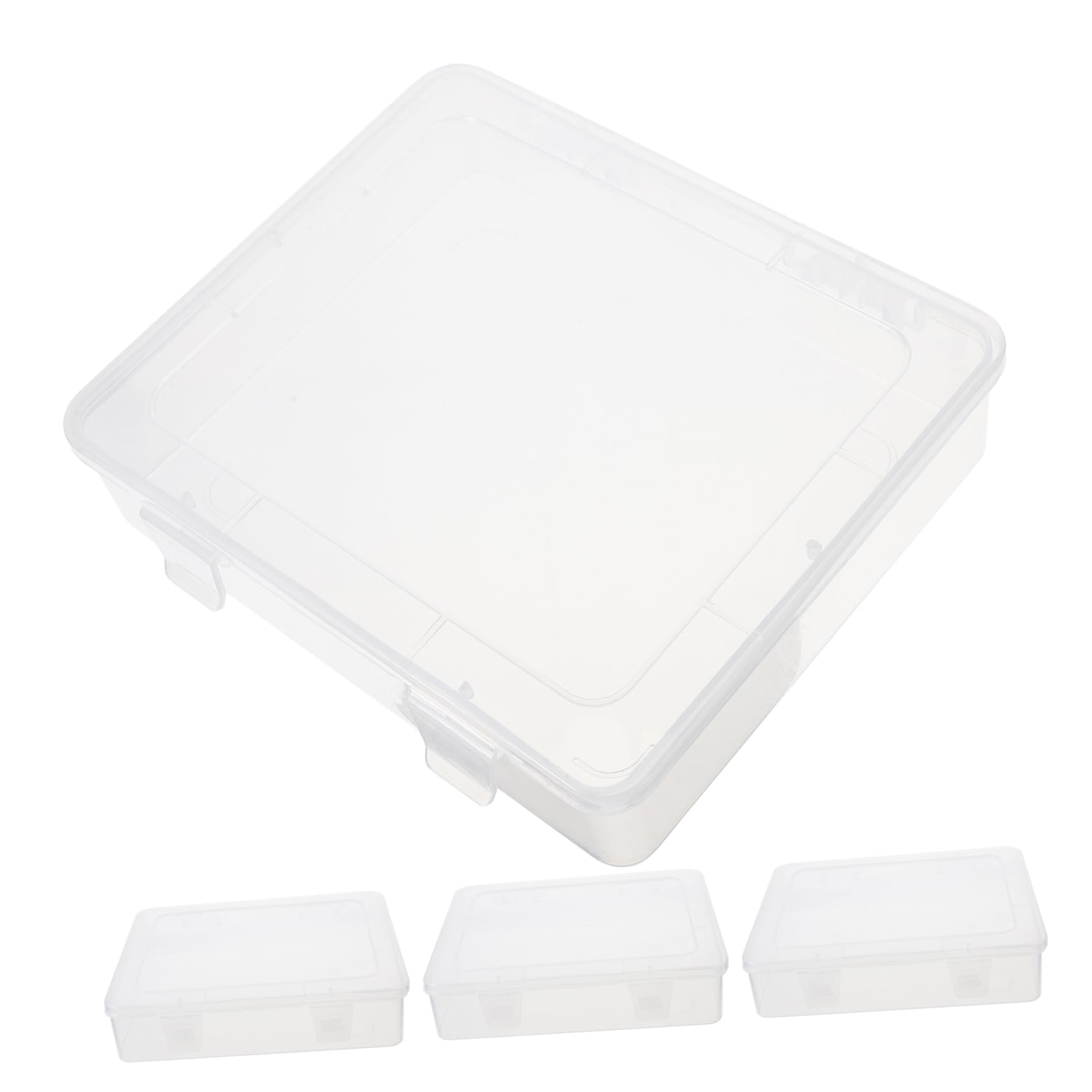 Set 4 Contenitori Rettangolari in Plastica Pp Coperchio, Scatole Trasparenti per Organizzare Piccoli Oggetti come Chiodi e Dadi, per Scrivania e Lavori Manuali