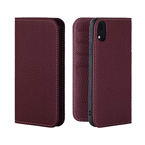 [HANATORA] iPhone XR ケース 手帳型 本革 シュリンクカーフレザー スマホケース 耐衝撃 磁石不使用 マグネットなし ハンドメイド ギフトにも最適品 ダイアリーケース Edel ワインレッド PH-XR-WineRed