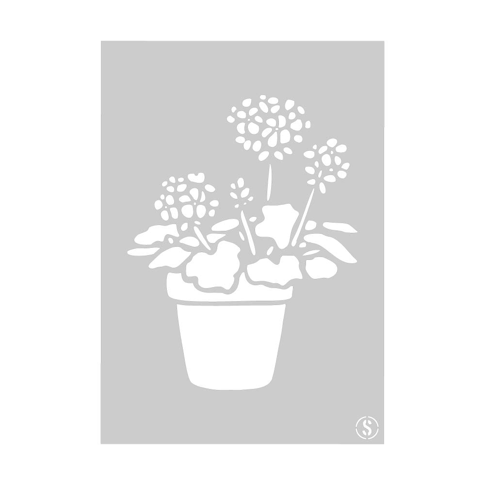 The Stencil Studio Geranium & Pot Reusable Stencil - Ideal for home decorating projects. Size Large (A2) (10140L)
