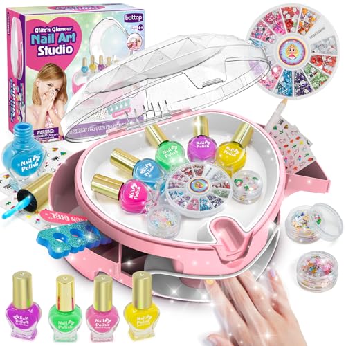 PUPPSITTY Kids Nail Polish Set for Girls,All-in-One Nail Art Kit for Kids with ?Nail Dryer & DIY Decorations, Peelable Nail Polish/Stickers/Gems/Nail File&Tools, Gifts for Girls Age 7-12