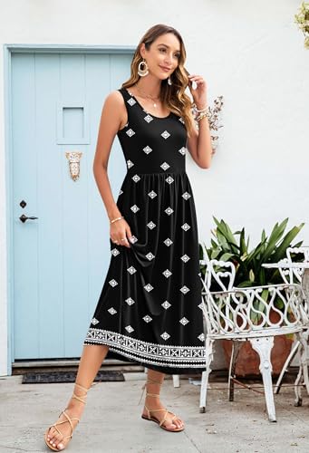 Image of WNEEDU Women's Summer Maxi Dress Casual Sleeveless Sundress