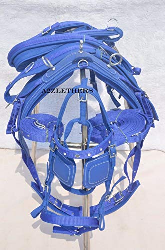 Leather Ride Synthetic Driving Harness for Single Horse with Diamonte Browband Bridle (Blue)