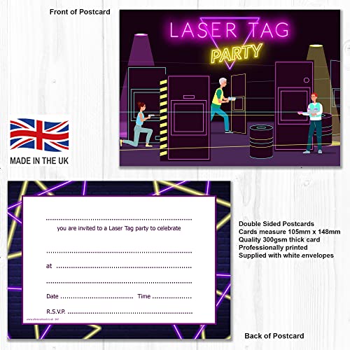 Olivia Samuel 20 x Laser Tag Party Invites from A6 Double Sided Cards with Envelopes, Purple - Image 2