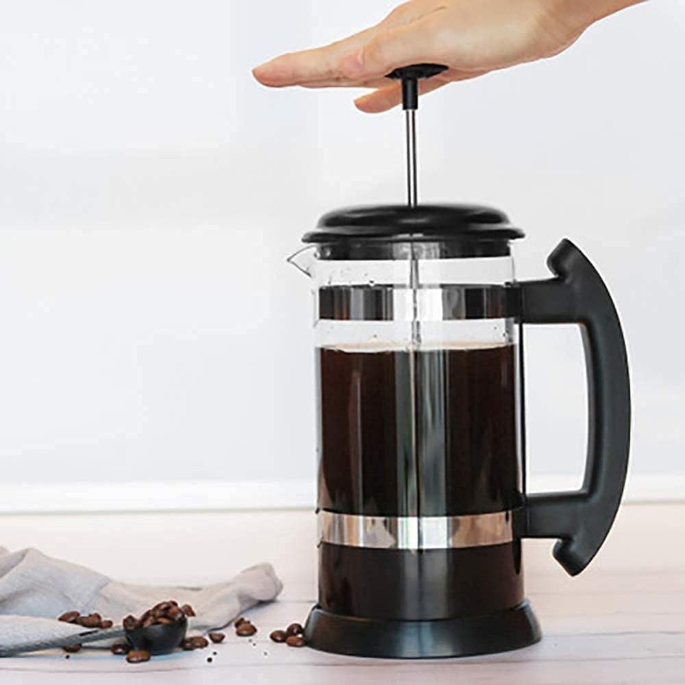 Cafetera de prensa, prensa de café, cafetera, cafetera, cafetera y tetera, acero inoxidable 304M, vidrio de borosilicato alto, sistema de filtración de cuatro capas, prensa de café for el hogar, viaje