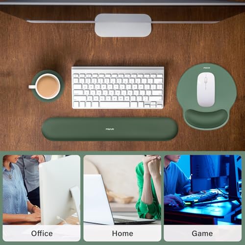 Image of MOSISO Wrist Rest Support for Mouse Pad&Keyboard Set, Circle Curved Ergonomic Mousepad&Coaster Non-Slip Base Home /Office Pain Relief&Easy Typing Pad with Soft Cloth&Silicone Lining, Midnight Green