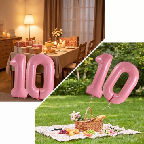 Image of Number 10 Balloon Foil Mylar Balloons for Birthday Party Decoration (Baby Pink, 40 Inch)