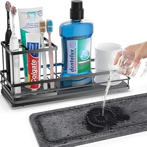 Toothbrush Holders with Water Absorbing Diatomite for Bathrooms Electric Tooth Brush Toothpaste Holder Kitchen Countertop Sink Caddy Sponge Organizers and Storage Stone Drying