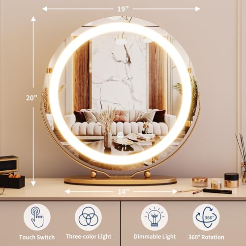 Espejo de tocador redondo GarveeHome con luces LED miniatura 3