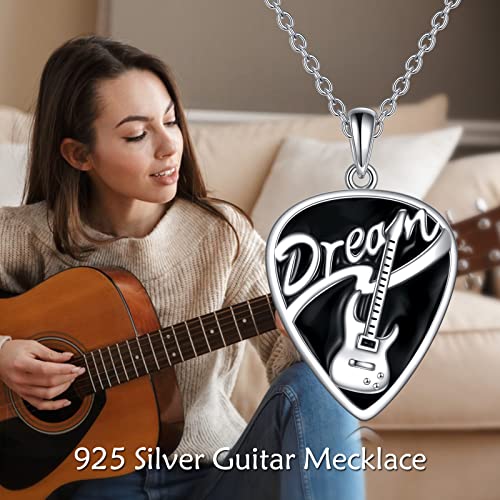 Yfn Guitar Pick Necklace Sterling Silver Guitar Pendant Guitar Gifts For Men Guitar Players Guitar Lover Music Jewelry For Women Girls Boys Dream And Guitar Necklace #TOP4