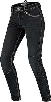 SHIMA Devon Motorcycle Jeans - Ventilated Elastic Slim Fit Riding Trousers with FiberQL Reinforcements, CE Knee and Hips Protectors Women, Black, 28