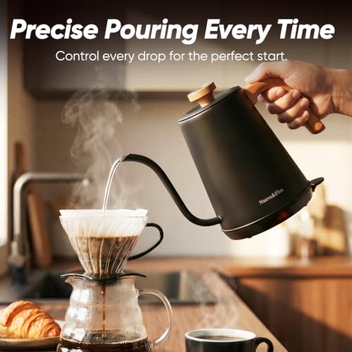 Nueve&Five Electric Gooseneck Kettle with Thermometer, 1.0L Pour Over Hot Water Kettle for Coffee and Tea, 1000W, Auto Shutoff, Boil-Dry Protection, Matte Black - Image 2