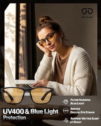 Image of Bloomoak-99% Blue Light Blocking Glasses - Gaming Glasses - Anti Glare - Anti Fatigue -Suitable for Screens, Games, TVs