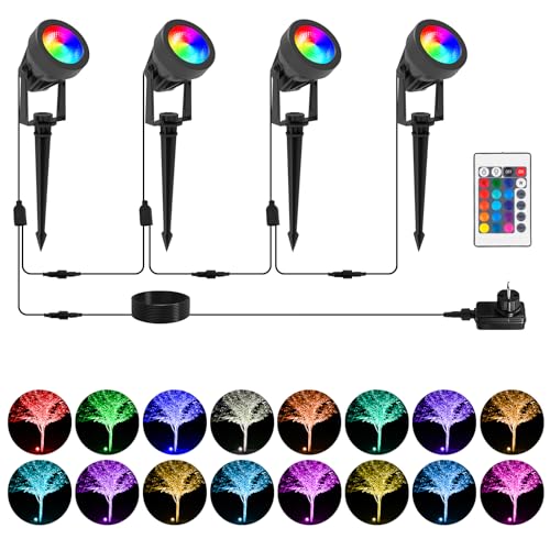 T-SUNUS RGB Gartenbeleuchtung mit Fernbedienung, Gartenstrahler LED RGB mit Strom, 16 Farben und 4 Modi IP65 Wasserdich für Party Patio Garten Einfahrt Gehweg T-SUNUS RGB Gartenbeleuchtung mit Fernbedienung, Gartenstrahler LED RGB mit Strom, 16 Farben und 4 Modi IP65 Wasserdich für Party Patio Garten Einfahrt Gehweg