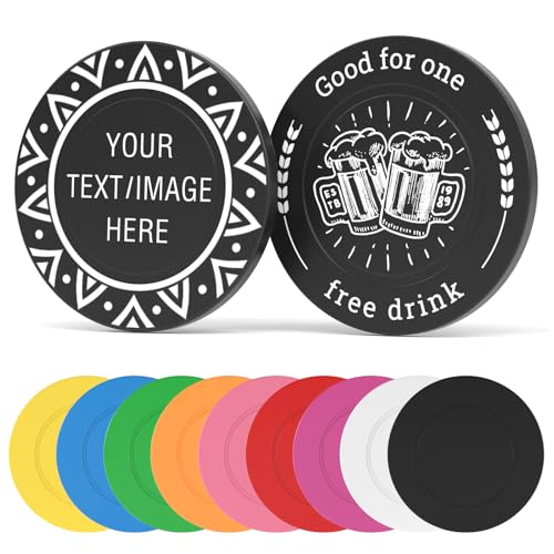 zoragarria 100 Pcs Custom Poker Chips with Logo, Personalized Plastic Drink Chips for Bar, Business Events Cards, Board Games,Double Side Full-Color Printing