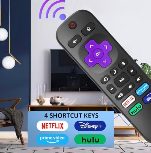 Replacement Remote Control for All Roku TV, Compatible with TCL TV/forHisense TV/Onn/Sharp/Element/Philips/Insignia/Jvc/RCA Smart Roku TVs(Not for Stick and Box), Purple - 1