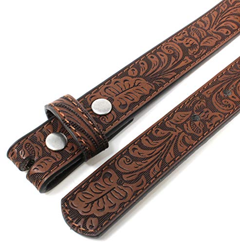 BC Belts Womens Thin Leather Belt Strap with Embossed Western Scrollwork 1" Wide with Snaps4